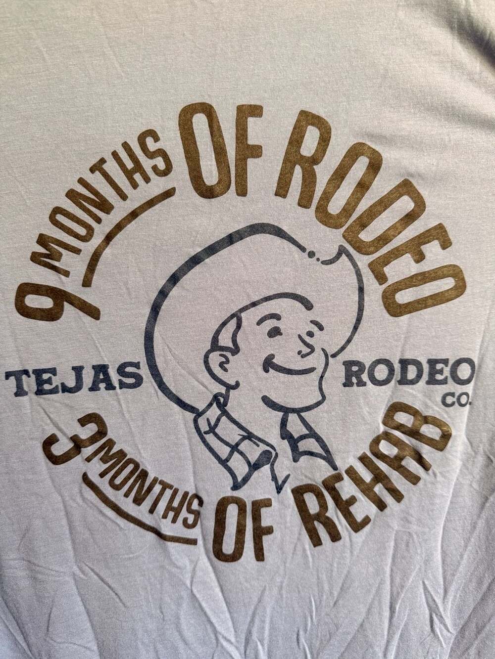 Alternative Apparel Blue VNeck Tejas Rodeo Co. 9 Months of Rodeo 3 Months Rehab
